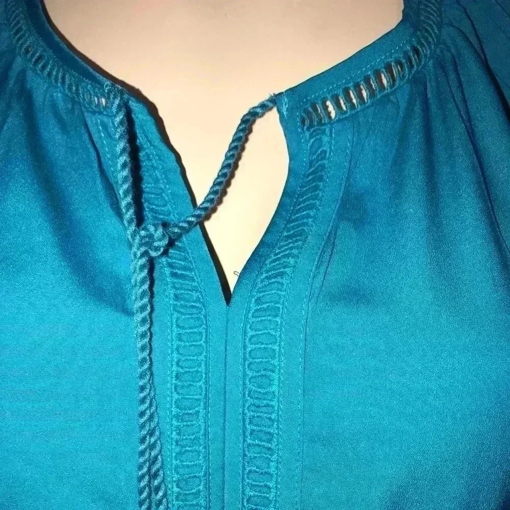 Rebecca Malone Women's Size Small Boho Long Sleeve Teal Blouse NEW - Picture 4 of 6